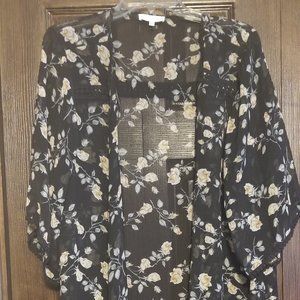 StitchFix 2XL Sheer Black and Small Rose Kimono